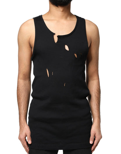 Dolce & Gabbana Black Cotton Rip Style Sleeveless Men Tank T-shirt – IT52 | XL par Dolce & Gabbana | Disponible sur Sandy Store ByNet