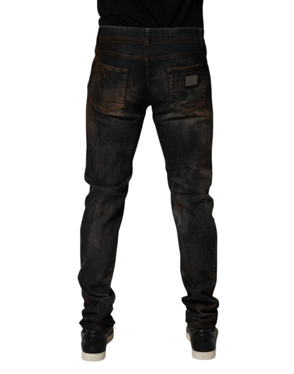 Dolce & Gabbana Black Cotton Skinny Tattered Men Denim Jeans – IT48 | M par Dolce & Gabbana | Disponible sur Sandy Store ByNet