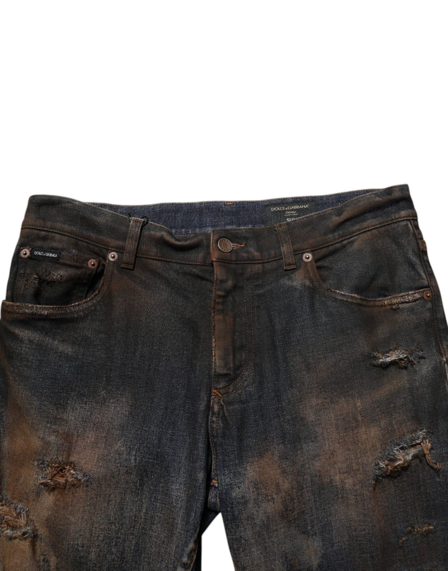 Dolce & Gabbana Black Cotton Skinny Tattered Men Denim Jeans – IT48 | M par Dolce & Gabbana | Disponible sur Sandy Store ByNet