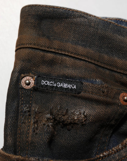 Dolce & Gabbana Black Cotton Skinny Tattered Men Denim Jeans – IT48 | M par Dolce & Gabbana | Disponible sur Sandy Store ByNet