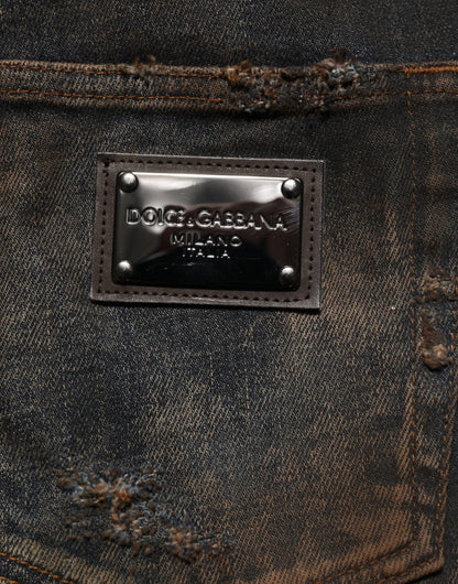 Dolce & Gabbana Black Cotton Skinny Tattered Men Denim Jeans – IT48 | M par Dolce & Gabbana | Disponible sur Sandy Store ByNet