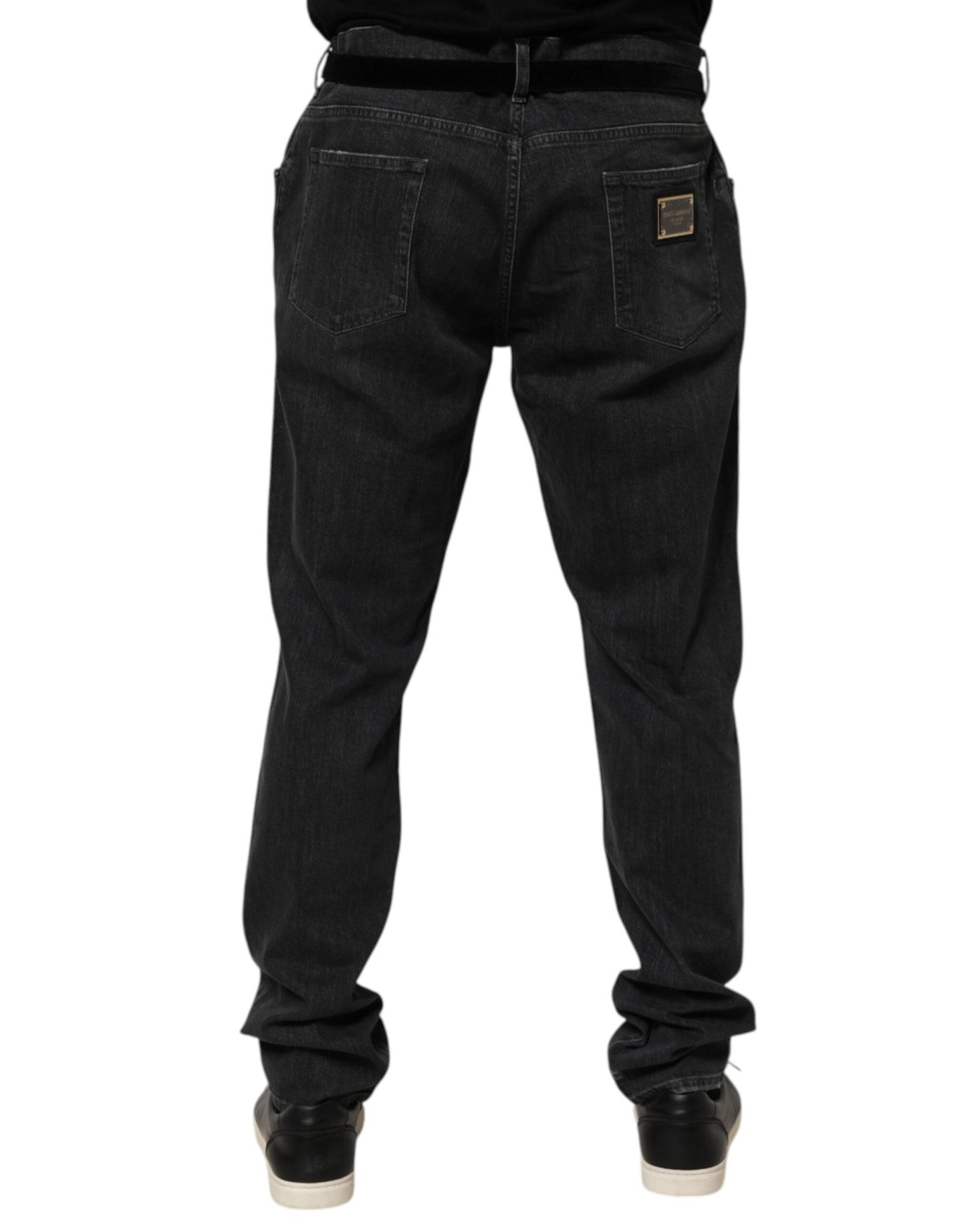 Dolce & Gabbana Black Cotton Slim Fit Distressed Ripped Logo Jeans – IT44 | XS par Dolce & Gabbana | Disponible sur Sandy Store ByNet