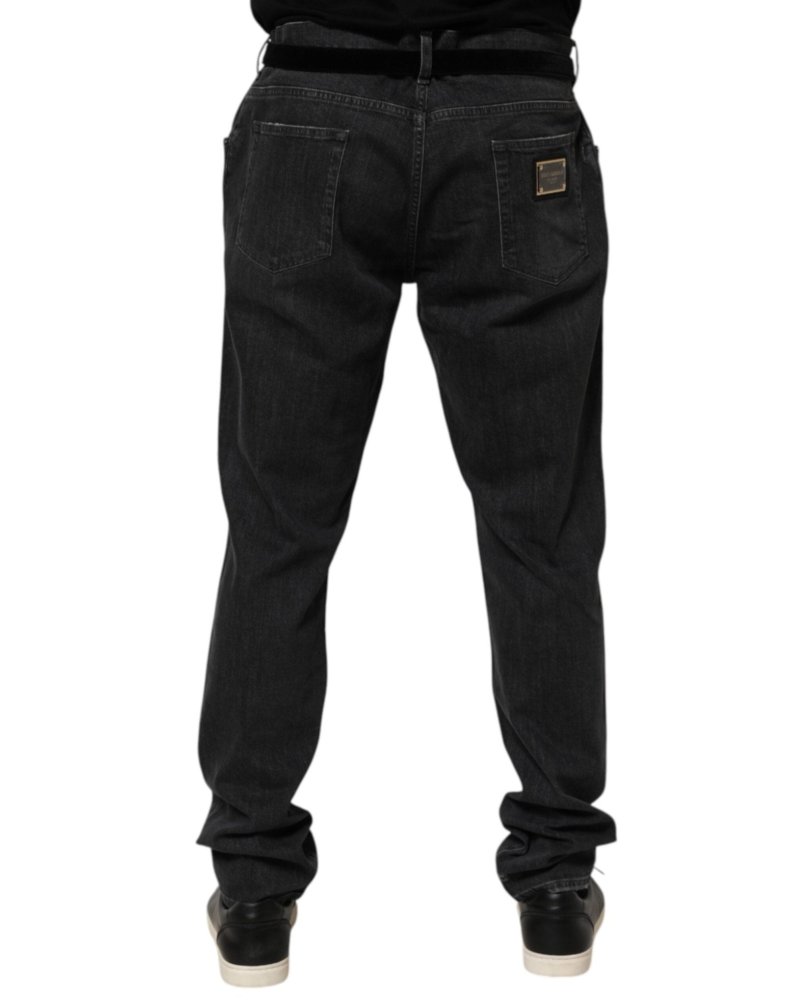Dolce & Gabbana Black Cotton Slim Fit Distressed Ripped Logo Jeans – IT44 | XS par Dolce & Gabbana | Disponible sur Sandy Store ByNet