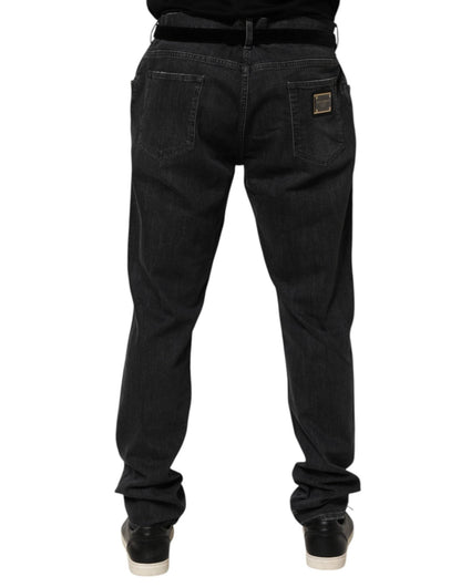 Dolce & Gabbana Black Cotton Slim Fit Distressed Ripped Logo Jeans – IT44 | XS par Dolce & Gabbana | Disponible sur Sandy Store ByNet
