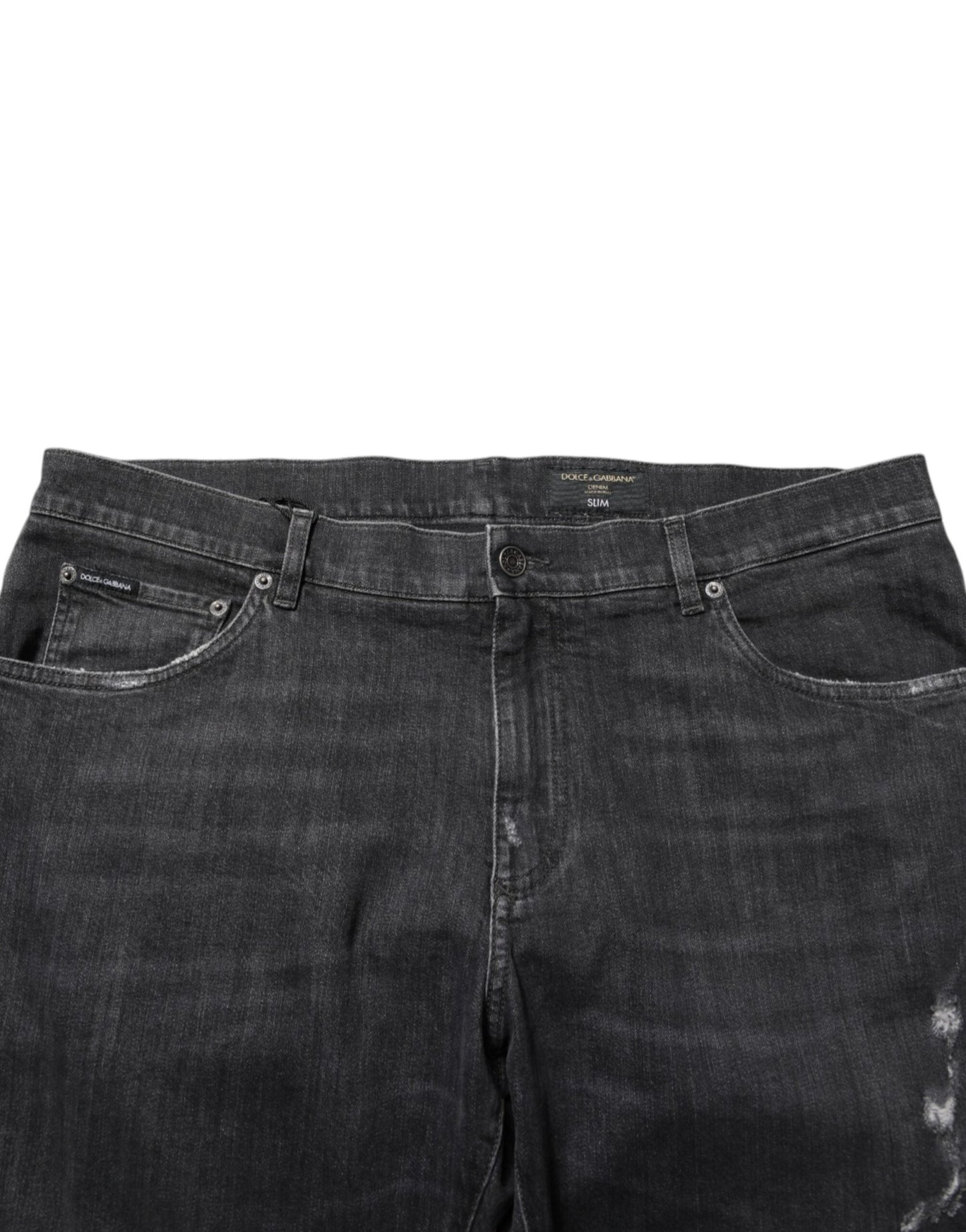 Dolce & Gabbana Black Cotton Slim Fit Distressed Ripped Logo Jeans – IT44 | XS par Dolce & Gabbana | Disponible sur Sandy Store ByNet