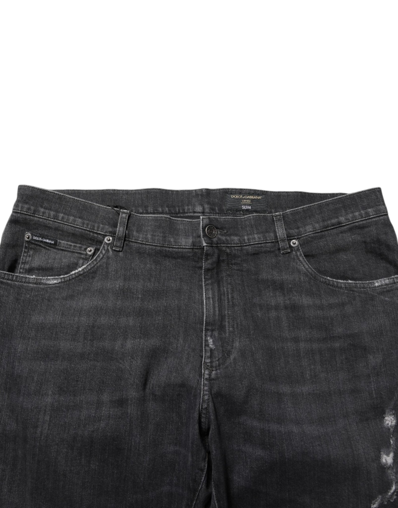 Dolce & Gabbana Black Cotton Slim Fit Distressed Ripped Logo Jeans – IT44 | XS par Dolce & Gabbana | Disponible sur Sandy Store ByNet
