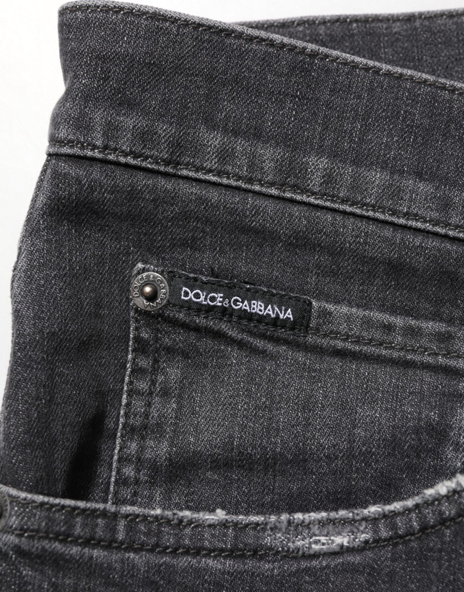 Dolce & Gabbana Black Cotton Slim Fit Distressed Ripped Logo Jeans – IT44 | XS par Dolce & Gabbana | Disponible sur Sandy Store ByNet