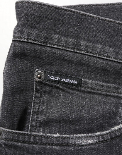 Dolce & Gabbana Black Cotton Slim Fit Distressed Ripped Logo Jeans – IT44 | XS par Dolce & Gabbana | Disponible sur Sandy Store ByNet