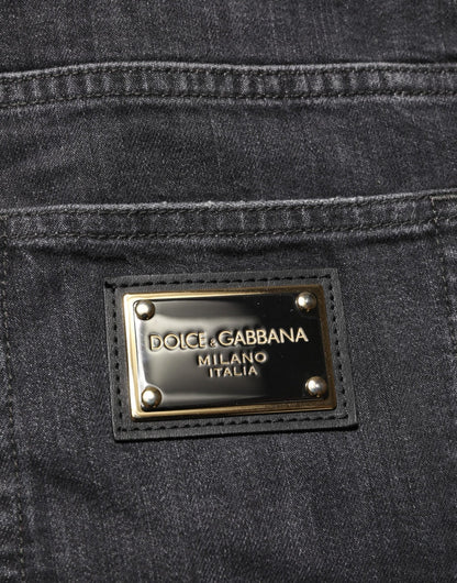 Dolce & Gabbana Black Cotton Slim Fit Distressed Ripped Logo Jeans – IT44 | XS par Dolce & Gabbana | Disponible sur Sandy Store ByNet