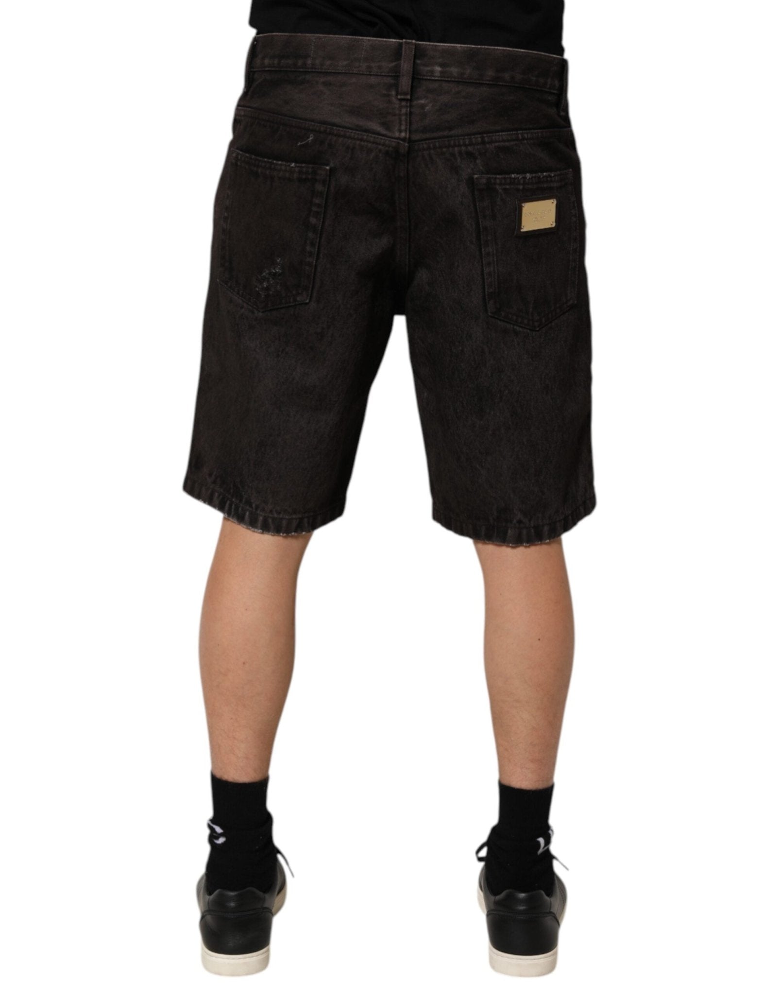 Dolce & Gabbana Black Cotton Tattered Denim Men Bermuda Short – IT48 | M par Dolce & Gabbana | Disponible sur Sandy Store ByNet