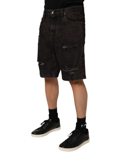 Dolce & Gabbana Black Cotton Tattered Denim Men Bermuda Short – IT48 | M par Dolce & Gabbana | Disponible sur Sandy Store ByNet