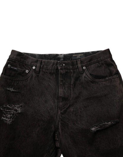 Dolce & Gabbana Black Cotton Tattered Denim Men Bermuda Short – IT48 | M par Dolce & Gabbana | Disponible sur Sandy Store ByNet