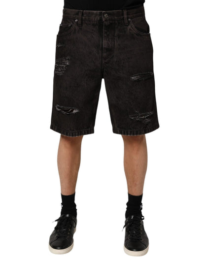 Dolce & Gabbana Black Cotton Tattered Denim Men Bermuda Short – IT48 | M par Dolce & Gabbana | Disponible sur Sandy Store ByNet