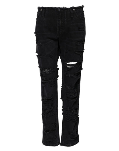 Dolce & Gabbana Black Cotton Tattered Mid Waist Denim Jeans – IT40|S par Dolce & Gabbana | Disponible sur Sandy Store ByNet