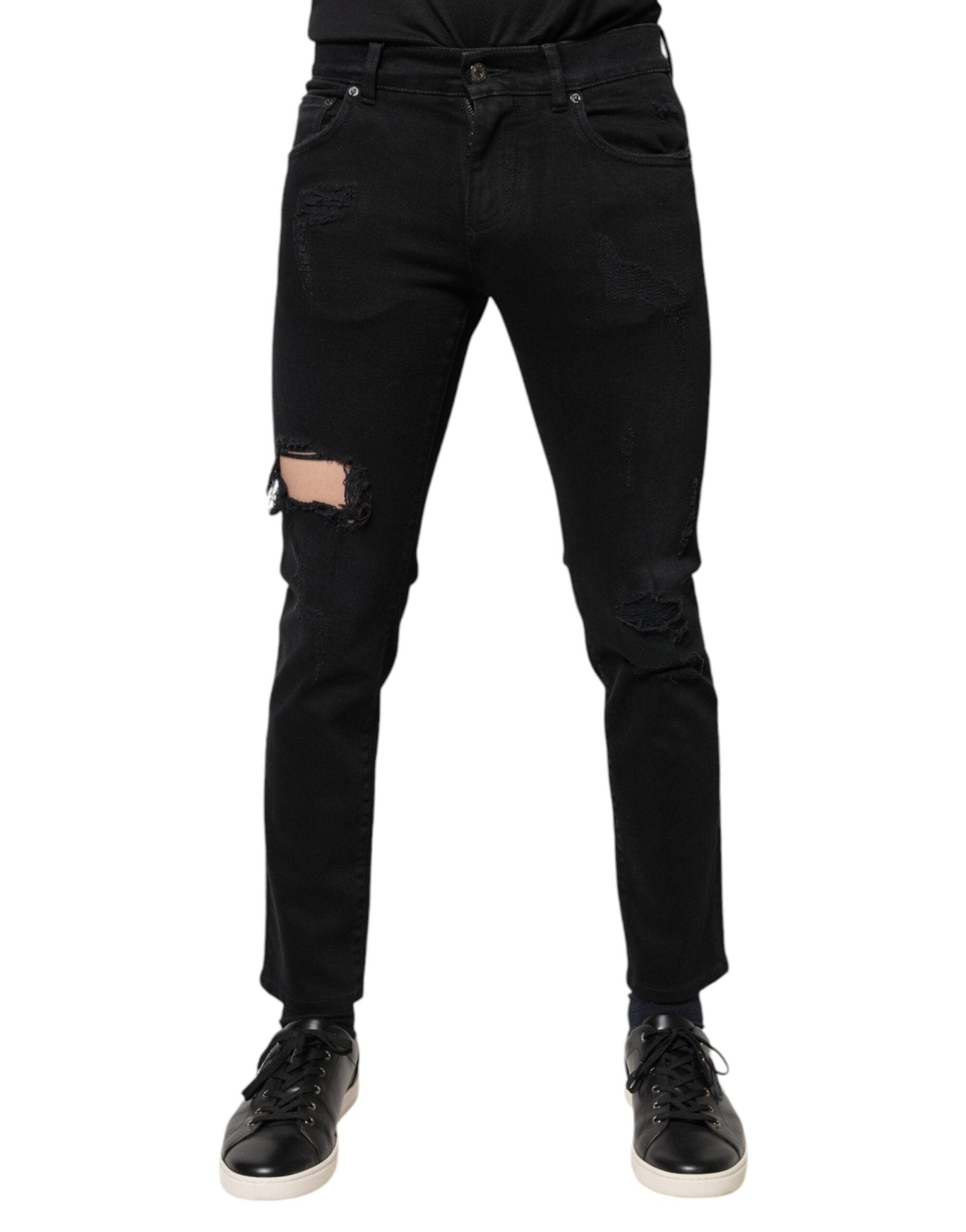 Dolce & Gabbana Black Cotton Tattered Skinny Denim Logo Jeans – IT46 | S par Dolce & Gabbana | Disponible sur Sandy Store ByNet