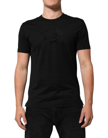 Dolce & Gabbana Black Cotton Velvet Logo Print Men T-shirt – IT44 | XS par Dolce & Gabbana | Disponible sur Sandy Store ByNet