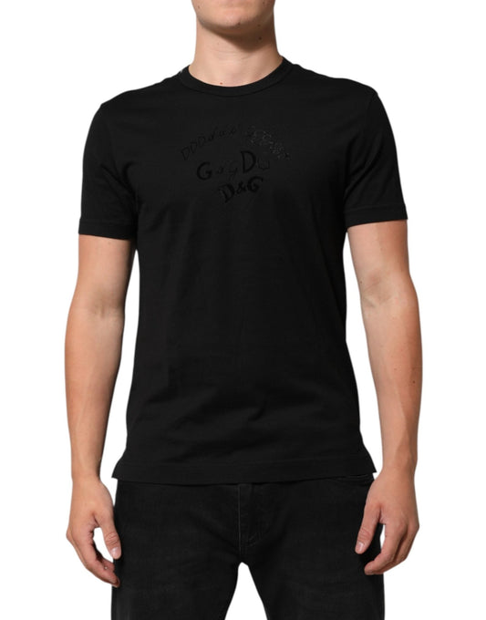 Dolce & Gabbana Black Cotton Velvet Logo Print Men T-shirt – IT44 | XS par Dolce & Gabbana | Disponible sur Sandy Store ByNet
