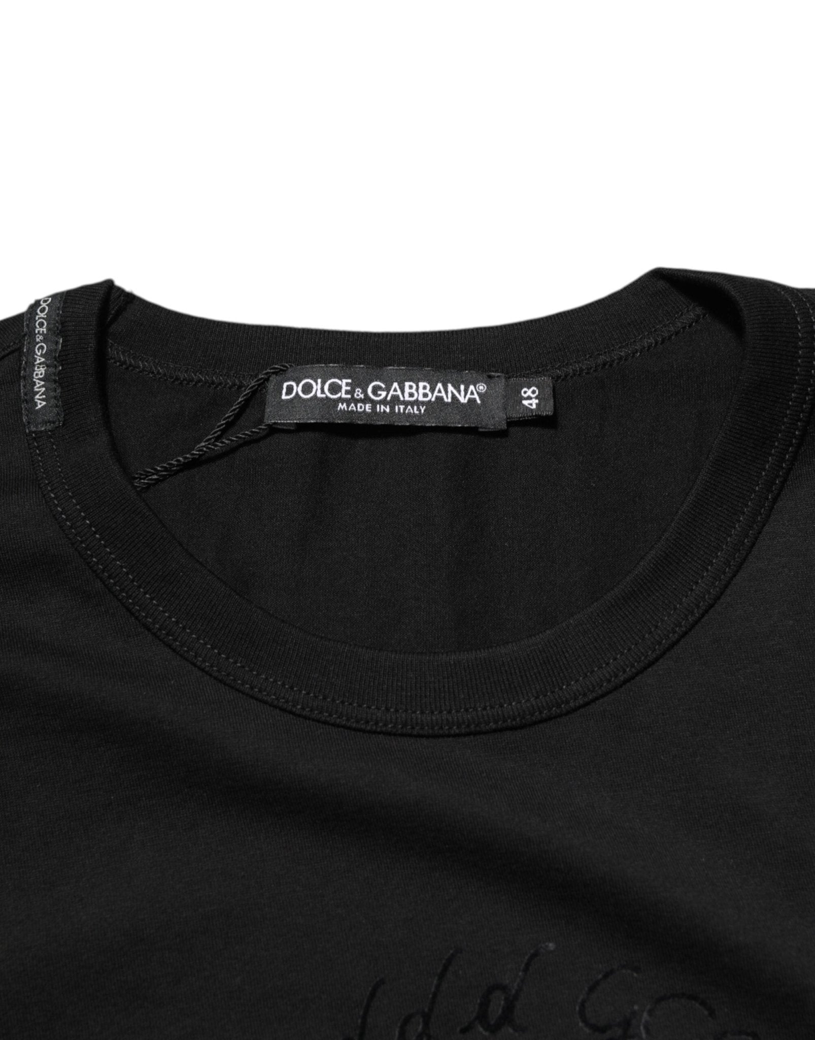 Dolce & Gabbana Black Cotton Velvet Logo Print Men T-shirt – IT44 | XS par Dolce & Gabbana | Disponible sur Sandy Store ByNet