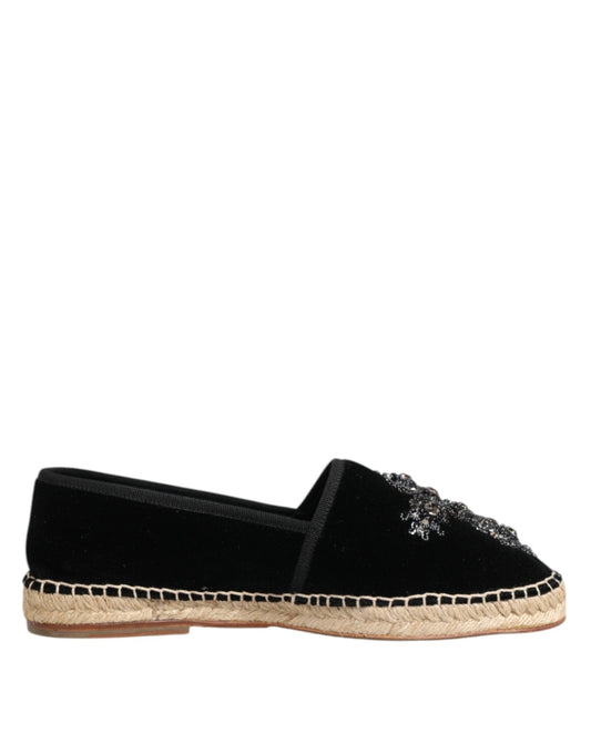 Dolce & Gabbana Black Cross Crystal Slip On Espadrille Shoes – EU39/US6 par Dolce & Gabbana | Disponible sur Sandy Store ByNet