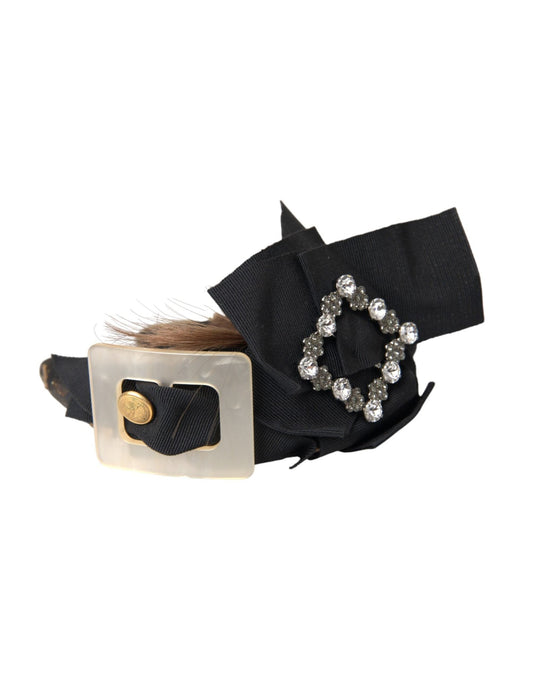 Dolce & Gabbana Black Crystal Button Brown Hair Women Headband Diadem - Sandy Store ByNet