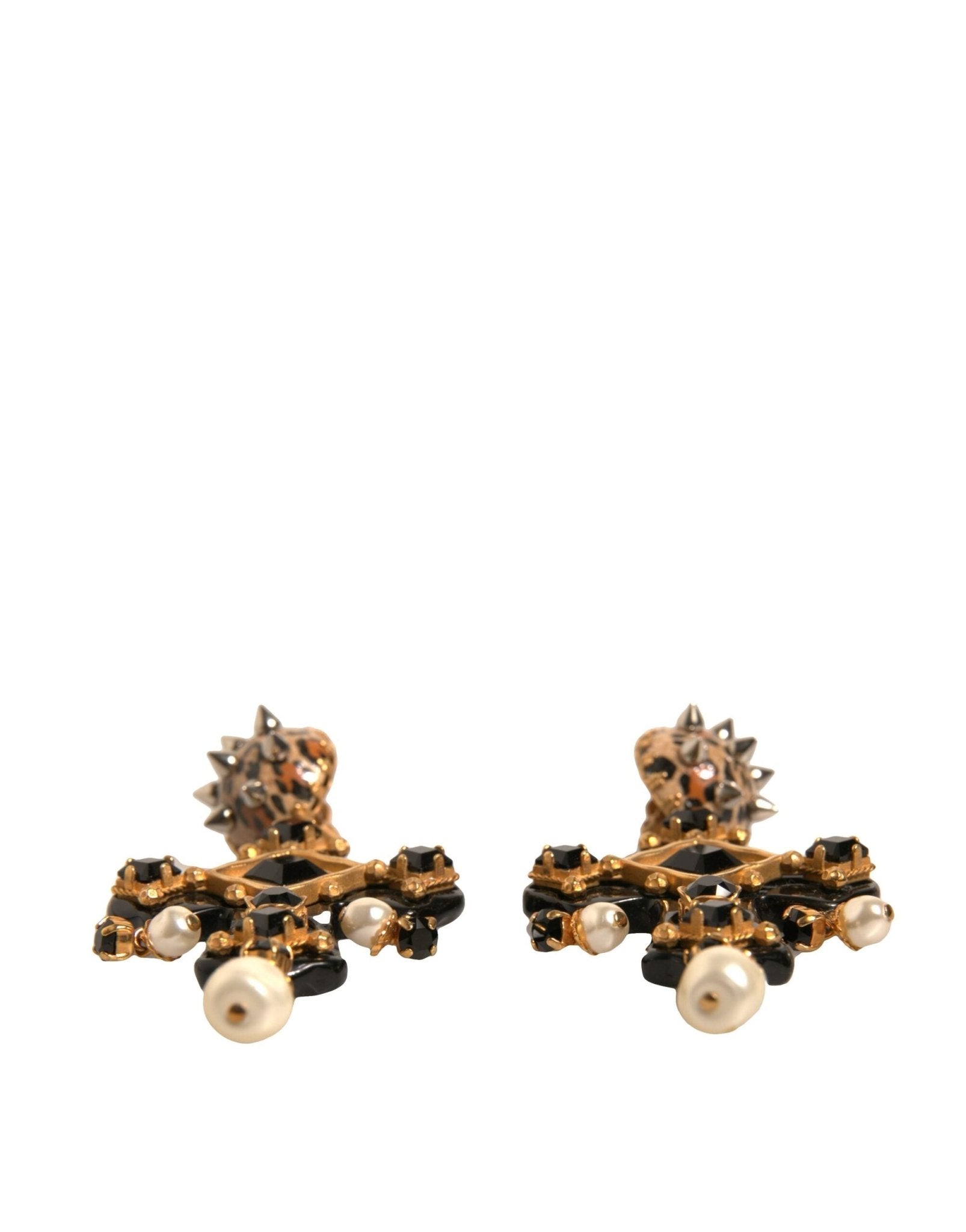 Dolce & Gabbana Black Crystal Cross Crystal Embellished Gold Clip On Earrings - Sandy Store ByNet