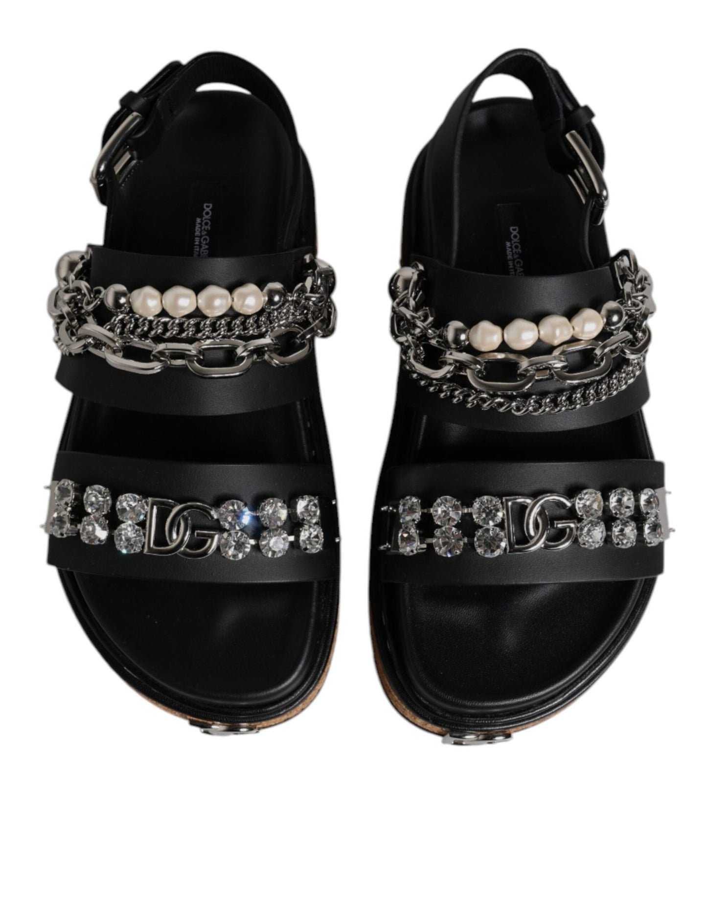 Dolce & Gabbana Black Crystal Embellish Strap Sandals Shoes - Sandy Store ByNet