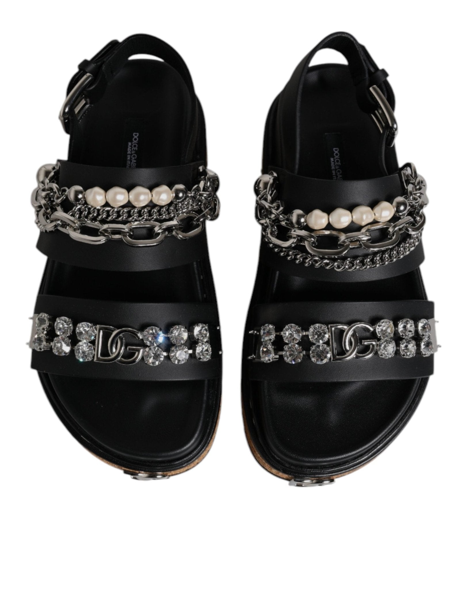 Dolce & Gabbana Black Crystal Embellish Strap Sandals Shoes - Sandy Store ByNet