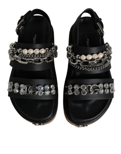 Dolce & Gabbana Black Crystal Embellish Strap Sandals Shoes - Sandy Store ByNet