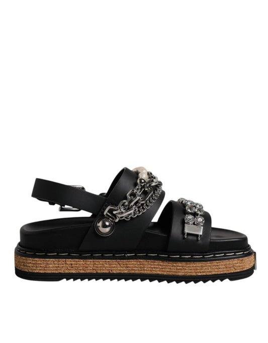 Dolce & Gabbana Black Crystal Embellish Strap Sandals Shoes - Sandy Store ByNet