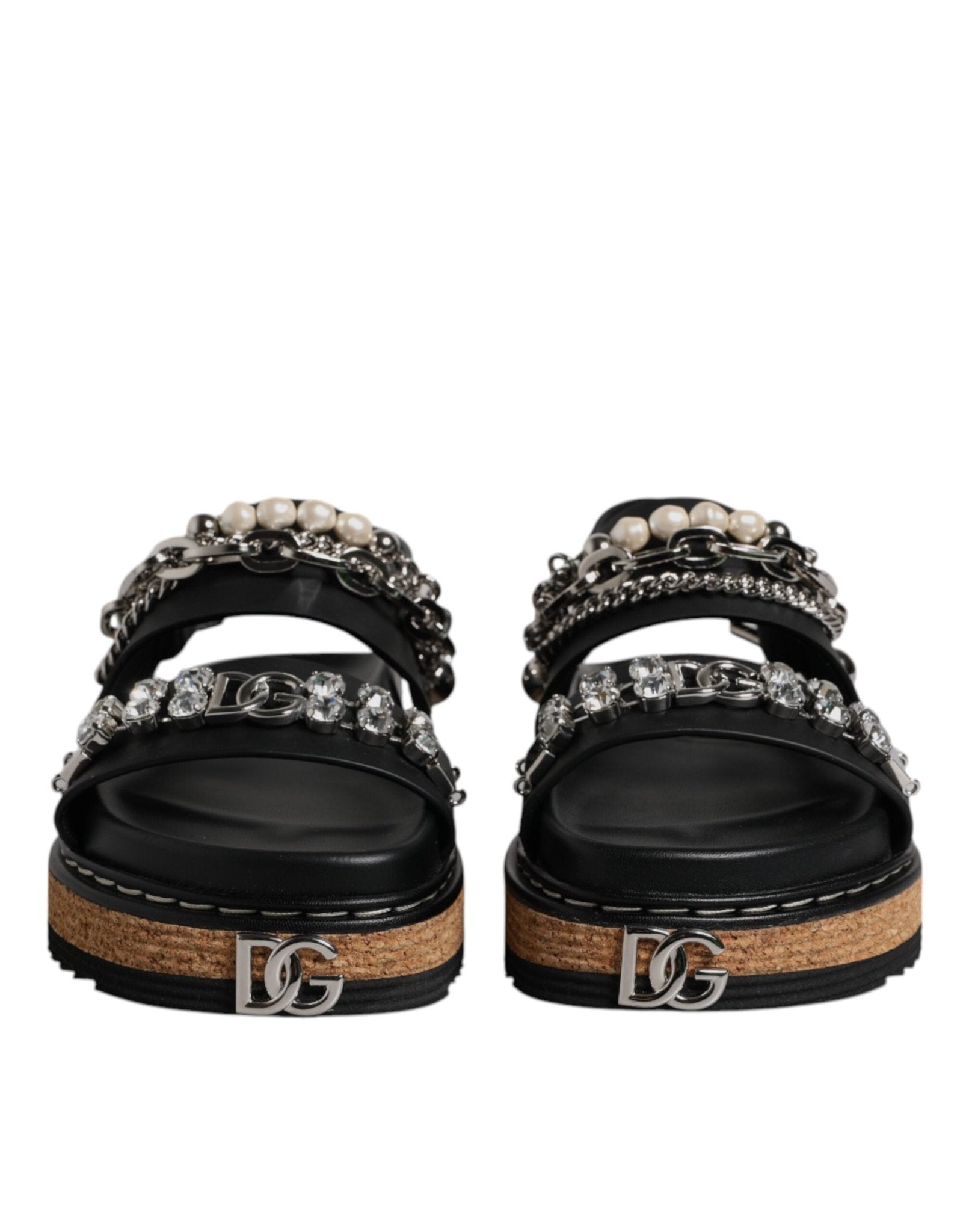 Dolce & Gabbana Black Crystal Embellish Strap Sandals Shoes - Sandy Store ByNet