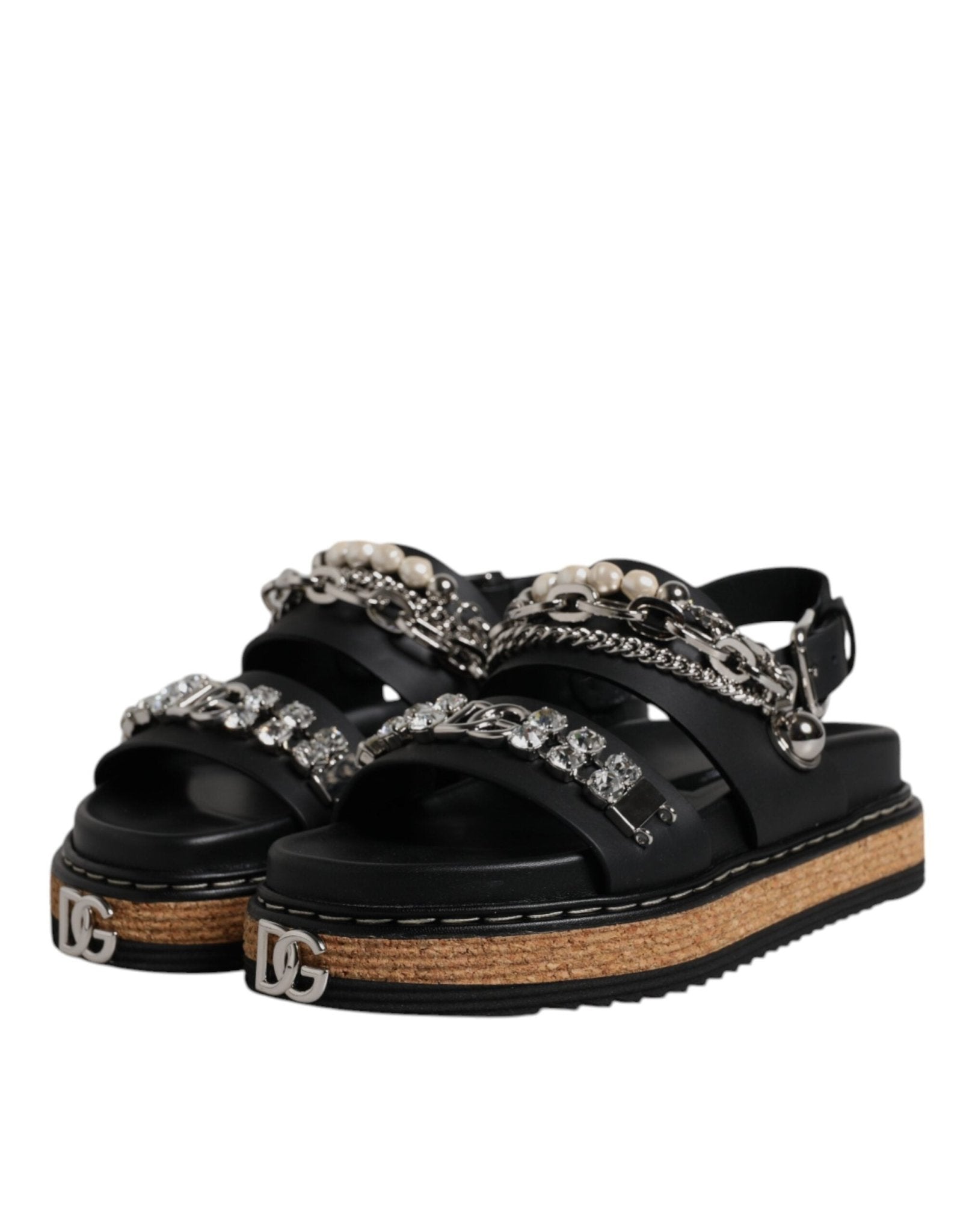 Dolce & Gabbana Black Crystal Embellish Strap Sandals Shoes - Sandy Store ByNet