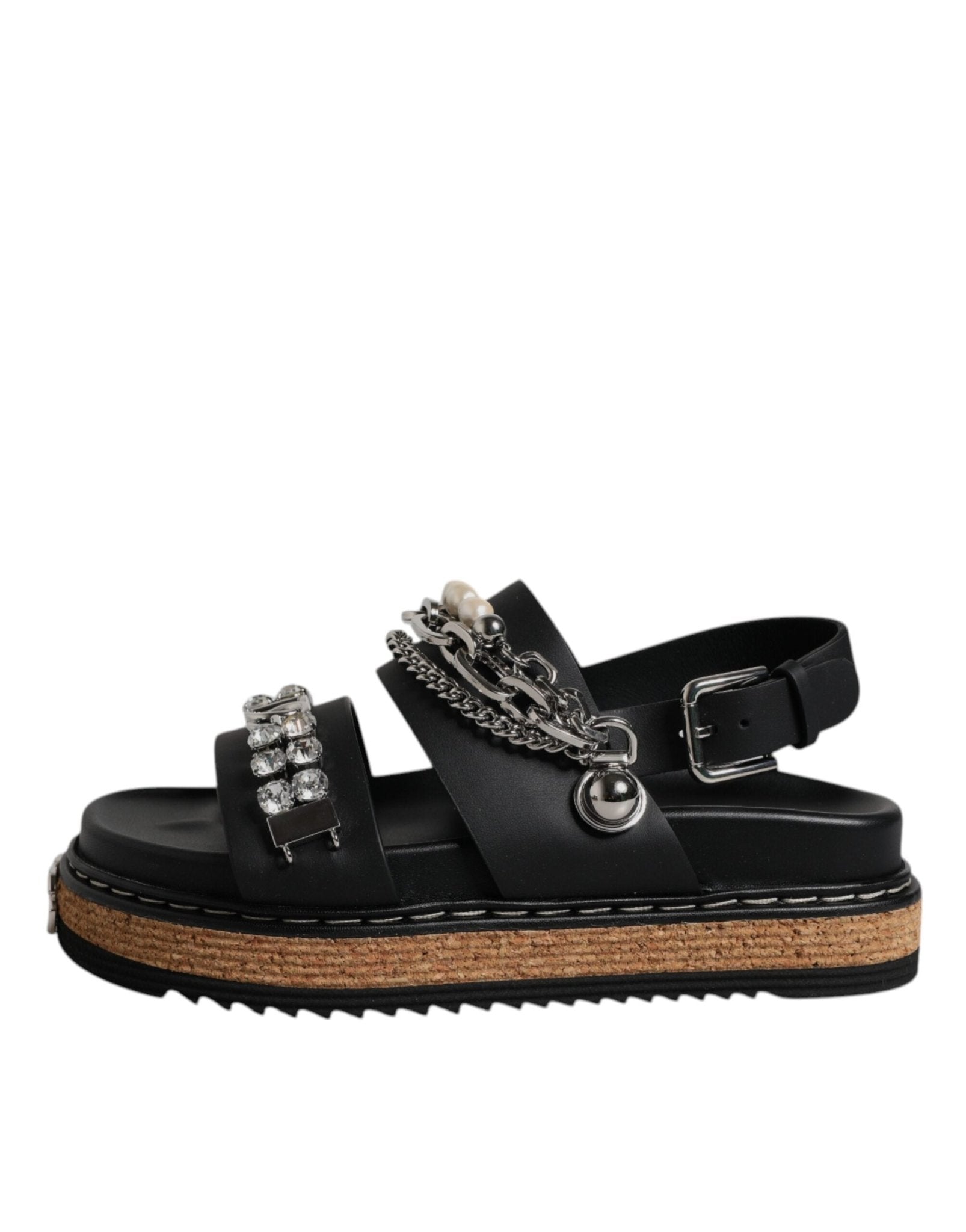 Dolce & Gabbana Black Crystal Embellish Strap Sandals Shoes - Sandy Store ByNet