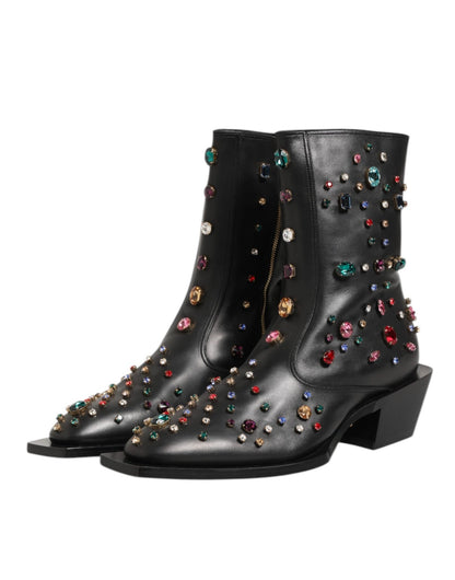 Dolce & Gabbana Black Crystal Embellished Men Short Boots Shoes – EU 40 | US 7 par Dolce & Gabbana | Disponible sur Sandy Store ByNet