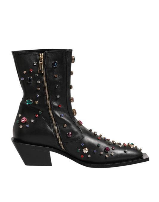 Dolce & Gabbana Black Crystal Embellished Men Short Boots Shoes – EU 40 | US 7 par Dolce & Gabbana | Disponible sur Sandy Store ByNet