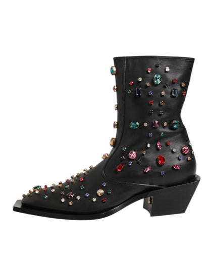 Dolce & Gabbana Black Crystal Embellished Men Short Boots Shoes – EU 40 | US 7 par Dolce & Gabbana | Disponible sur Sandy Store ByNet