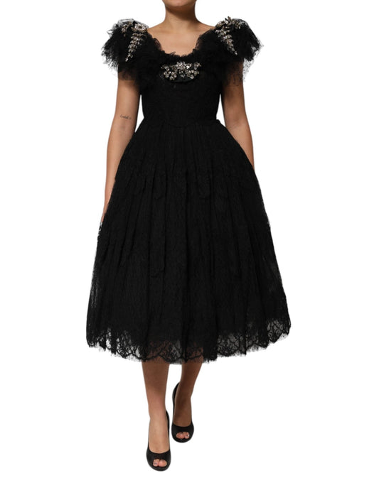 Dolce & Gabbana Black Crystal Embellished Midi A - line Dress – IT38 | XS par Dolce & Gabbana | Disponible sur Sandy Store ByNet