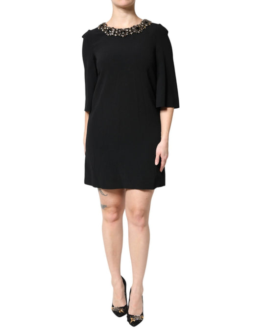 Dolce & Gabbana Black Crystal Embellished Round Neck Mini Dress - Sandy Store ByNet