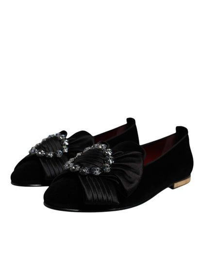 Dolce & Gabbana Black Crystal Flats Men Loafers Dress Shoes - Sandy Store ByNet