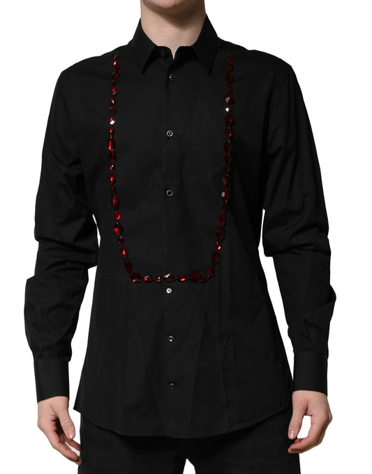 Dolce & Gabbana Black Crystal GOLD Formal Men Dress Shirt – IT42 | XL par Dolce & Gabbana | Disponible sur Sandy Store ByNet