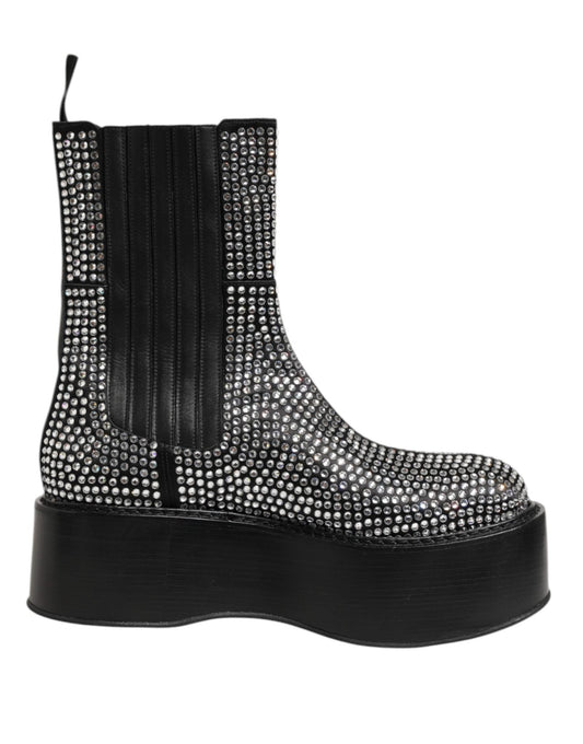 Dolce & Gabbana Black Crystal Strass Mid Calf Short Boots Shoes – EU44/US11 par Dolce & Gabbana | Disponible sur Sandy Store ByNet