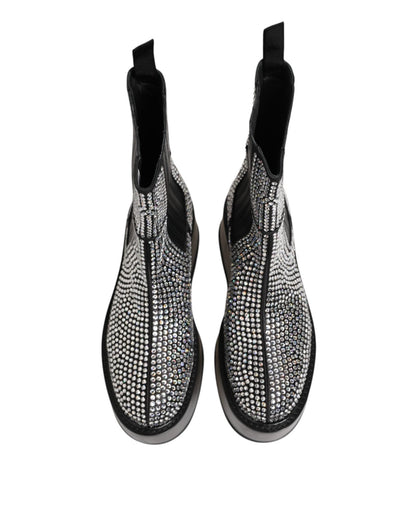 Dolce & Gabbana Black Crystal Strass Mid Calf Short Boots Shoes – EU44/US11 par Dolce & Gabbana | Disponible sur Sandy Store ByNet