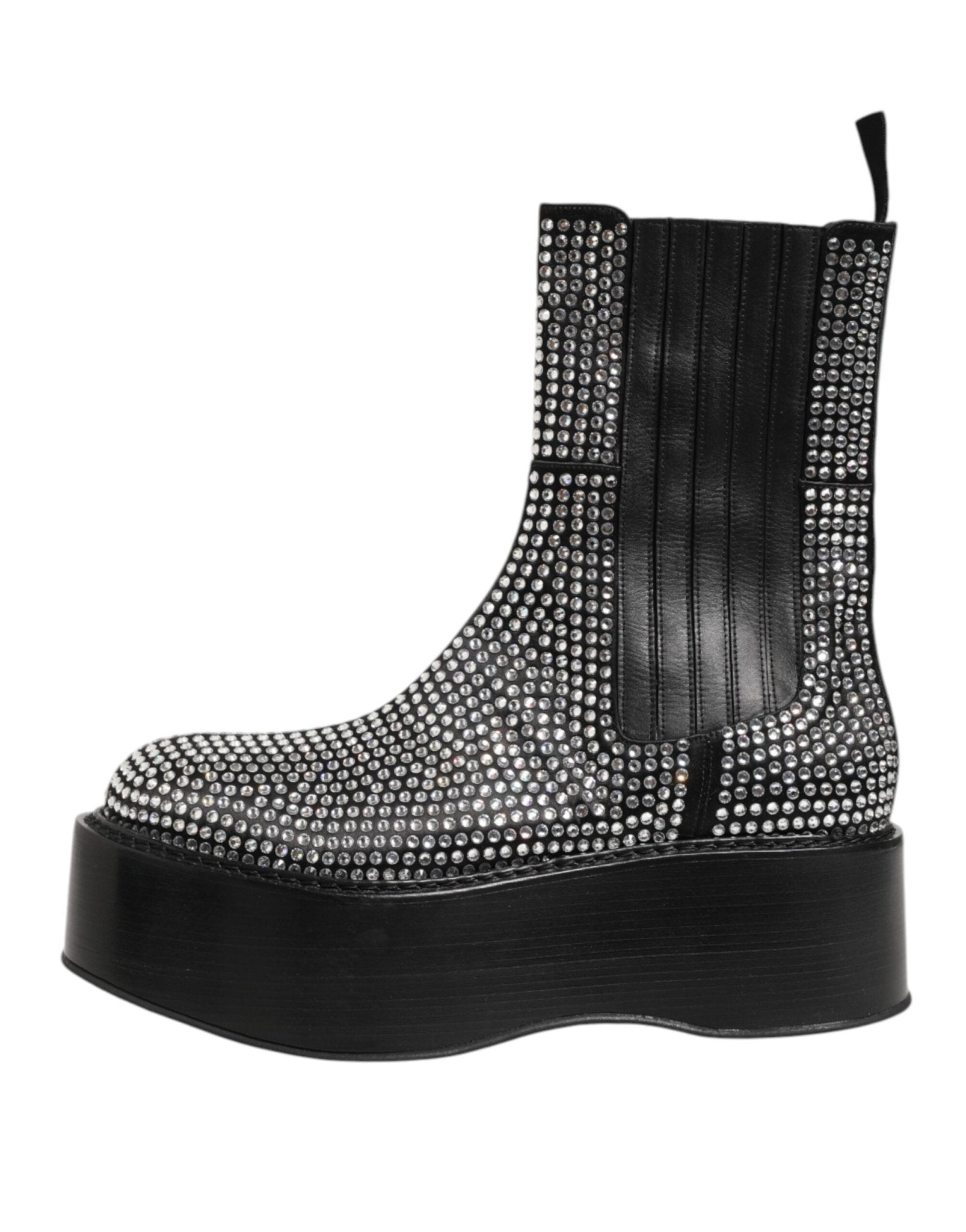 Dolce & Gabbana Black Crystal Strass Mid Calf Short Boots Shoes – EU44/US11 par Dolce & Gabbana | Disponible sur Sandy Store ByNet