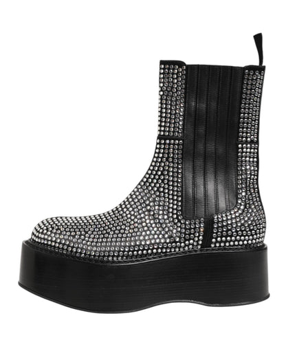 Dolce & Gabbana Black Crystal Strass Mid Calf Short Boots Shoes – EU44/US11 par Dolce & Gabbana | Disponible sur Sandy Store ByNet