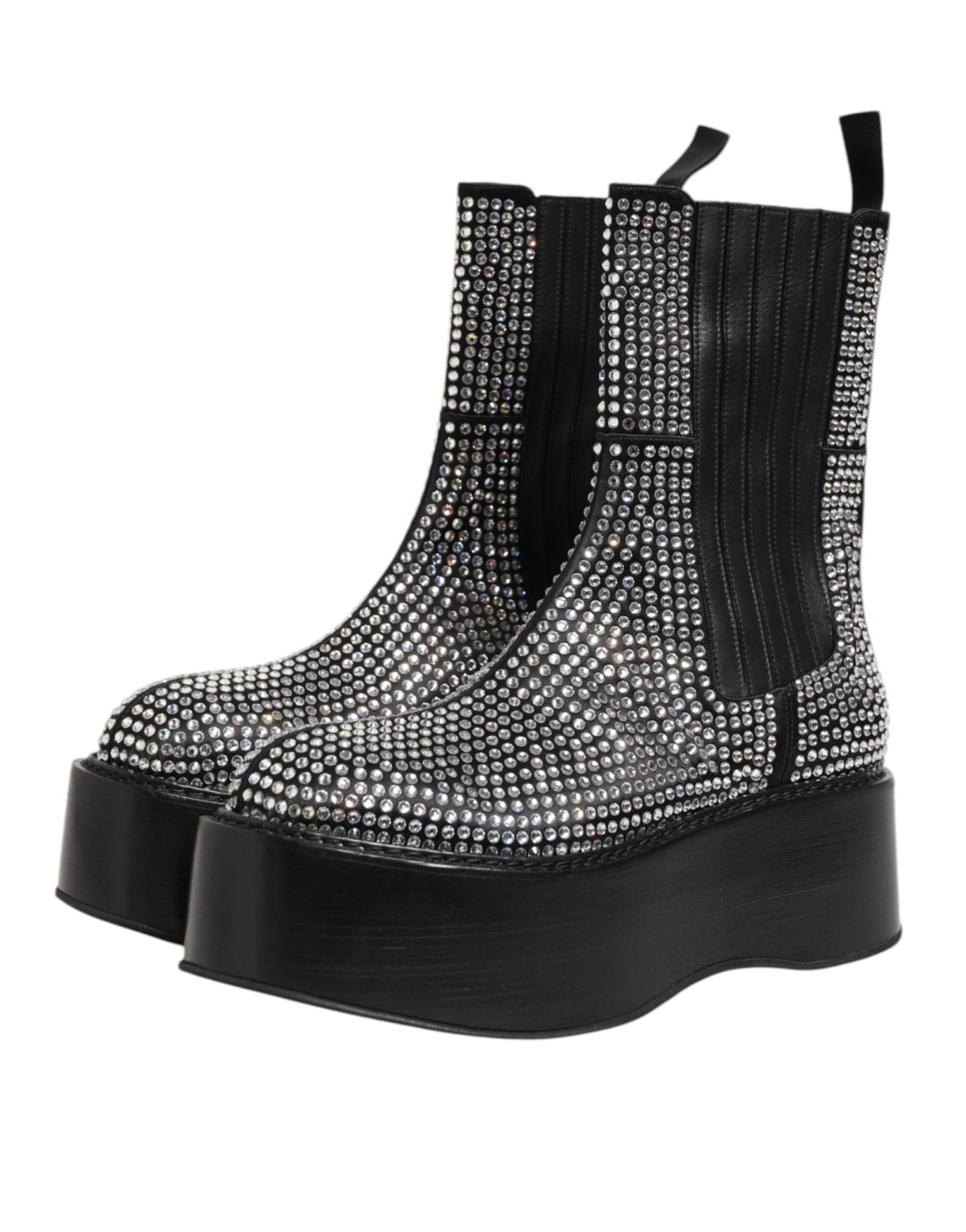 Dolce & Gabbana Black Crystal Strass Mid Calf Short Boots Shoes – EU44/US11 par Dolce & Gabbana | Disponible sur Sandy Store ByNet