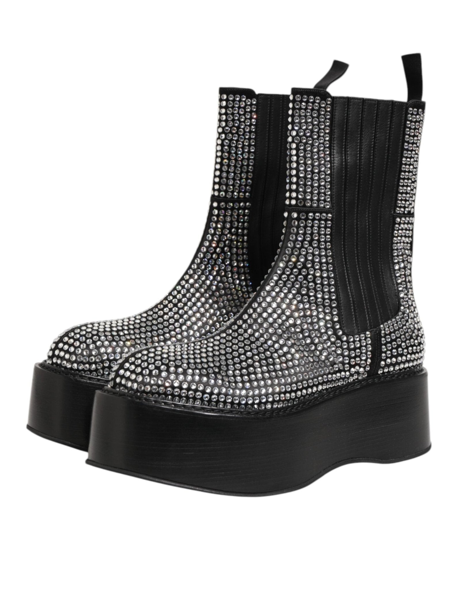 Dolce & Gabbana Black Crystal Strass Mid Calf Short Boots Shoes – EU44/US11 par Dolce & Gabbana | Disponible sur Sandy Store ByNet