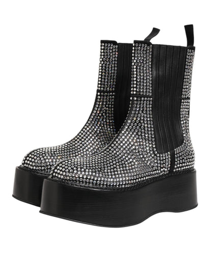 Dolce & Gabbana Black Crystal Strass Mid Calf Short Boots Shoes – EU44/US11 par Dolce & Gabbana | Disponible sur Sandy Store ByNet