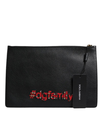 Dolce & Gabbana Black #DGFamily Embellished Leather Clutch Bag - Sandy Store ByNet