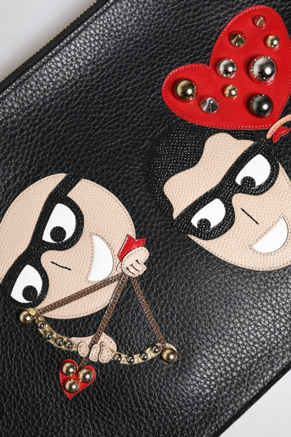 Dolce & Gabbana Black #DGFamily Embellished Leather Clutch Bag - Sandy Store ByNet