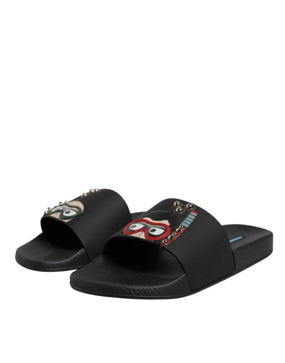 Dolce & Gabbana Black Divers Leather Flats Slides Sandals Beachwear Shoes - Sandy Store ByNet