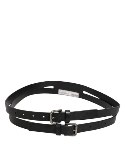 Dolce & Gabbana Black Double Strap Leather Gold Buckle Belt – 90 cm / 36 Inches par Dolce & Gabbana | Disponible sur Sandy Store ByNet